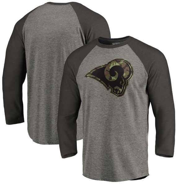 Los Angeles Rams NFL Pro Line by Fanatics Branded Black Gray Tri Blend 34 Sleeve T-Shirt